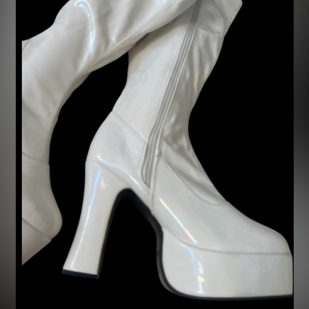 NEW WHITE platform GO GO BOOTS Halloween hippi costume women’s size 7 8 - Picture 4 of 16